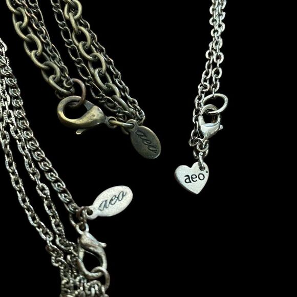 Vintage AEO Necklace Lot of 3 Signed Boho Charms Mixed Metals Multi Strand Long - Picture 5 of 5